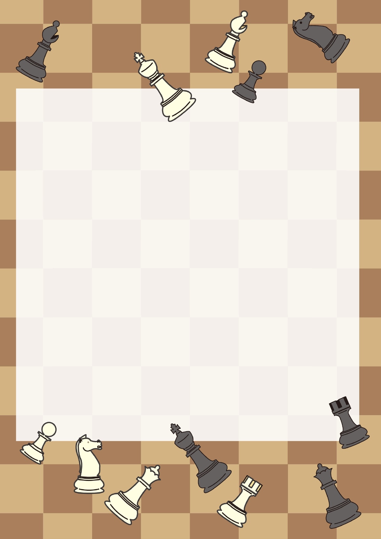 ブラウン（茶色）のチェス盤の背景とチェス駒のフレーム