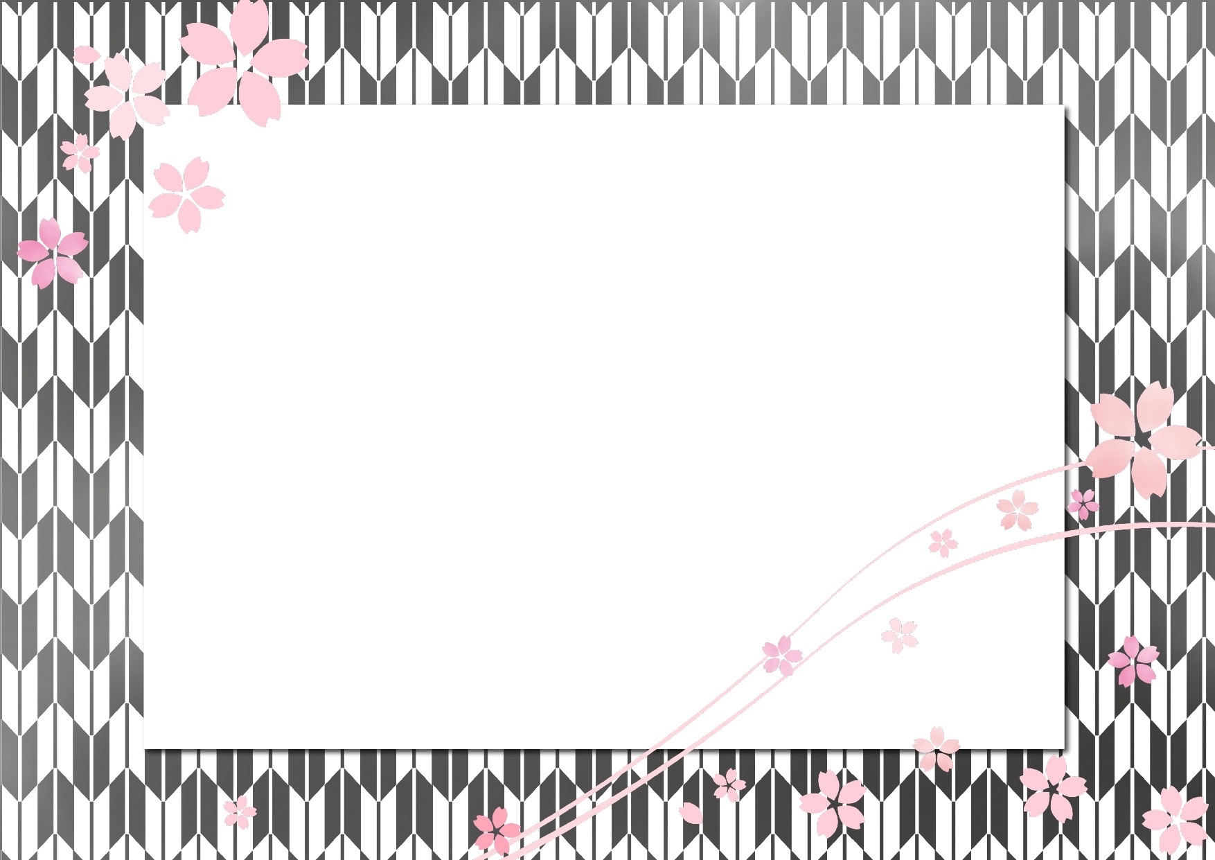 モノクロ 白黒 和柄と桜 さくら のフレーム 無料ダウンロード