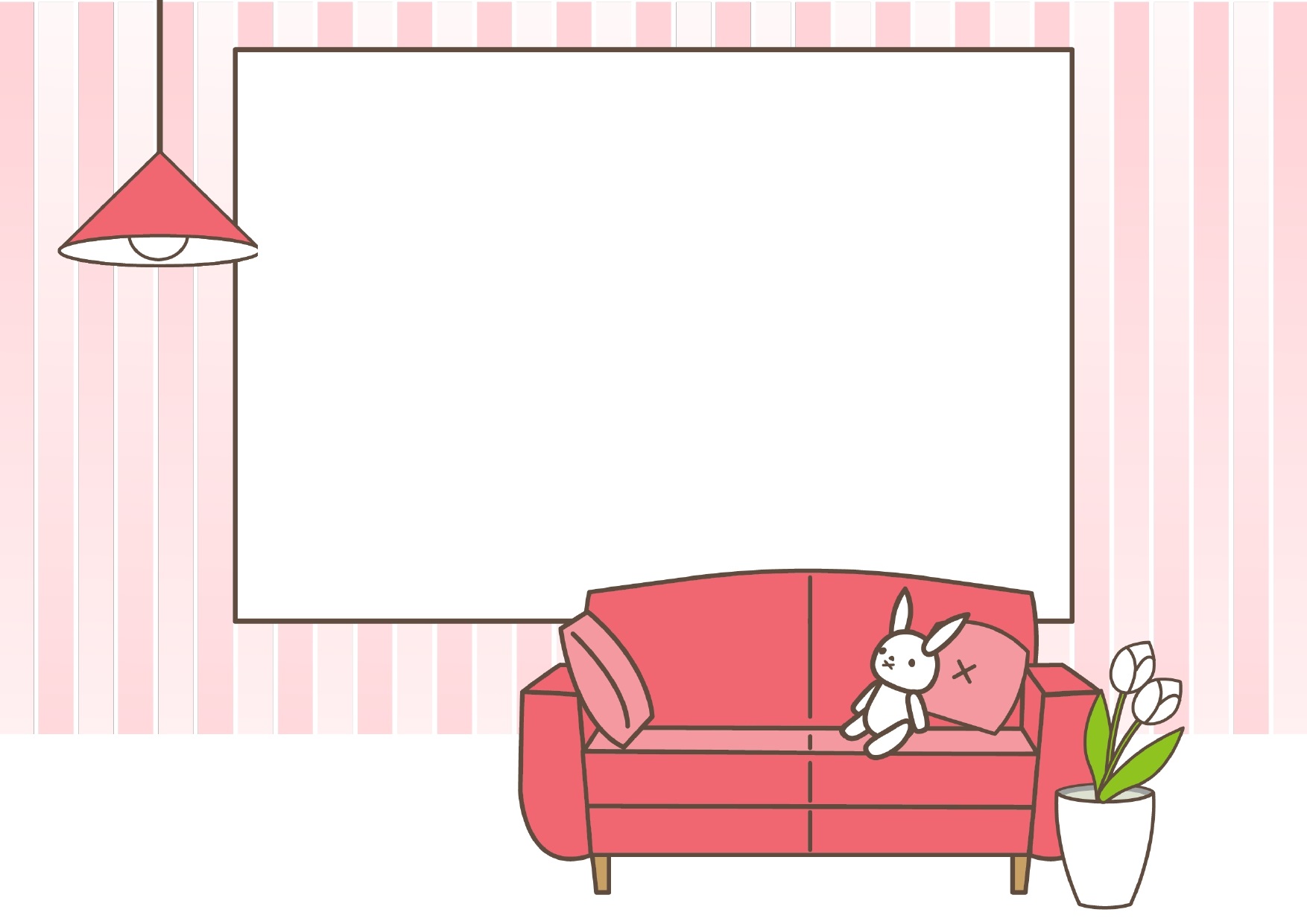 ピンク色のソファーとウサギのフレーム