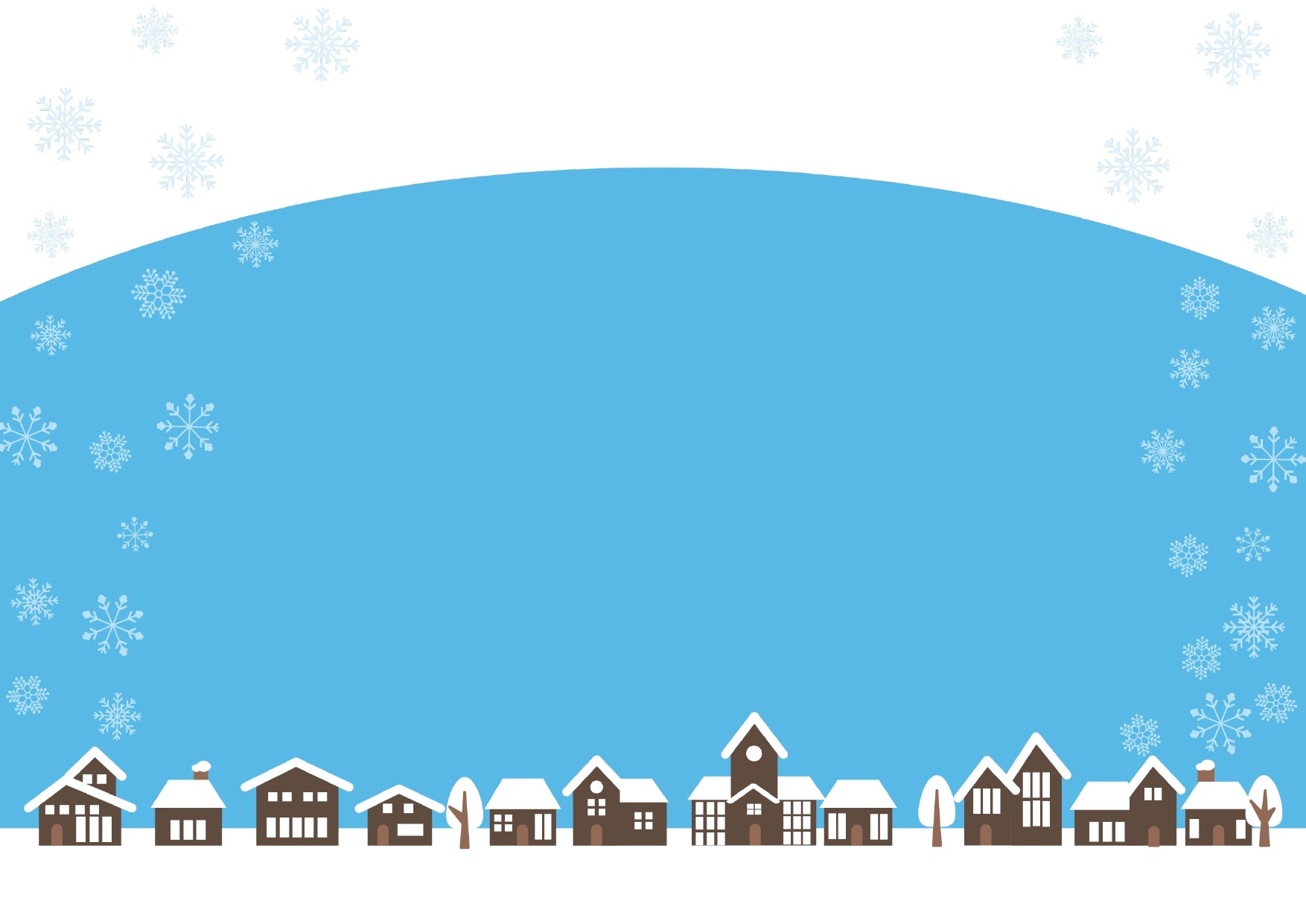 雪の結晶と雪が降る街並みフレーム・飾り枠