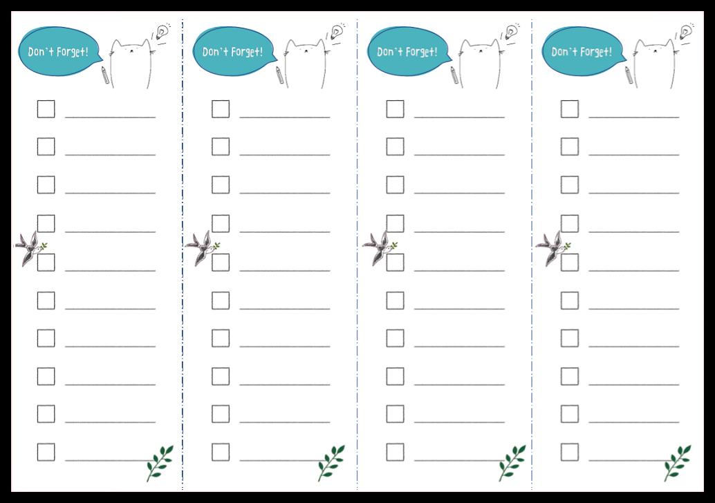 Pdfで簡単に印刷 Todo4分割a4サイズのチェックリスト 無料ダウンロード かわいい 雛形 テンプレート素材
