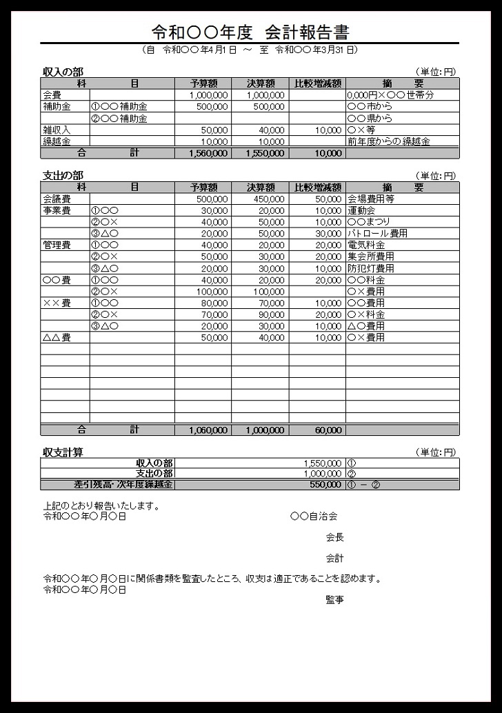 色々と使える会計報告書 Excel Pdf 書類 無料ダウンロード かわいい 雛形 テンプレート素材